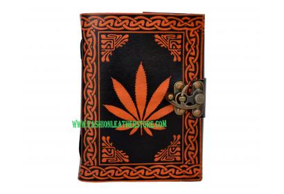 Celtic Hand-Crafted Orange Leaves Leather Journal Diary/Instagram photo album with Handmade Paper